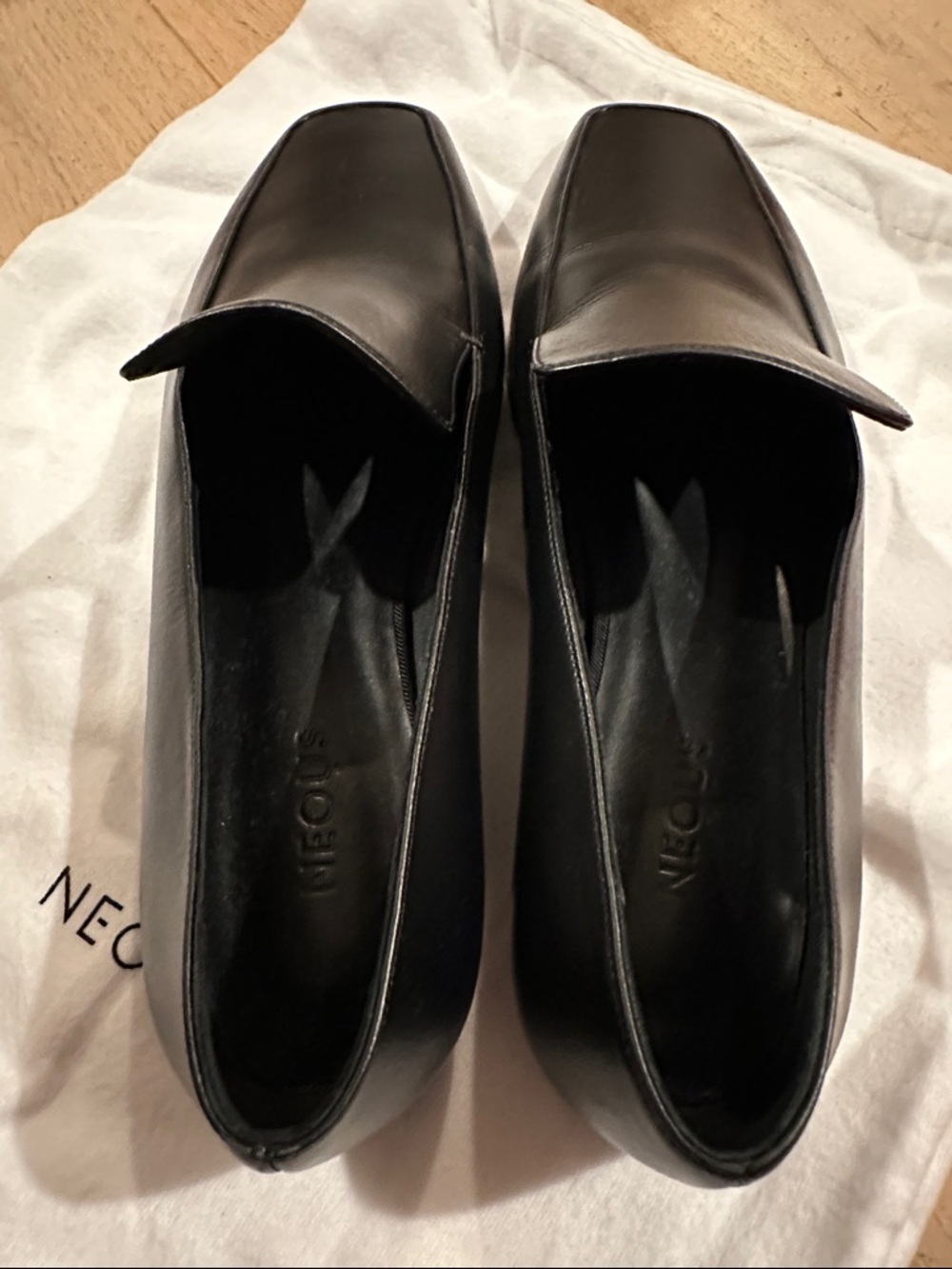 New! Neous Black Leather Square Toe Loafer Flats! Size 7 / 38 So lovely. - Picture 4 of 7